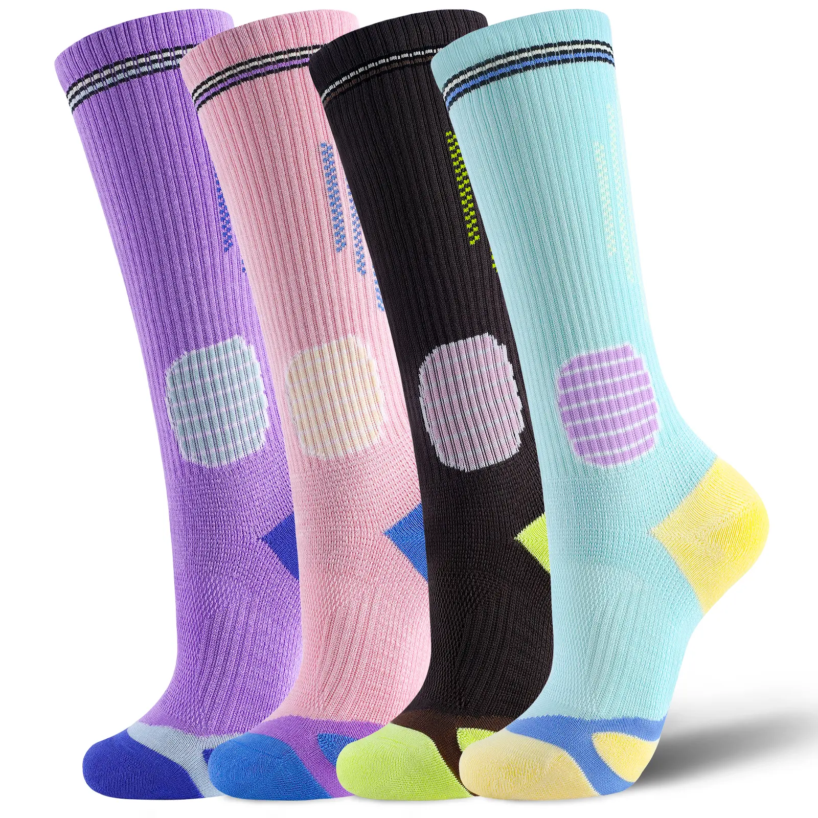 Unisex Adults' 15-20 mmHg Universal Sport Athletic Performance Sports Socks, Knee-High Cotton Knit Compression Stockings with Support, Anti-Slip Breathable All-Seasons Machine Washable Socks for Running