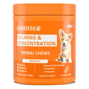 Garoess Calming Chews For Dogs,  Calming Care Supplements- Calming Dog Composure & Relaxation For Everyday Stress & Separation, Rich in natural herbs & L-theanine, Large Jar, 120 Count, Bacon Flavor