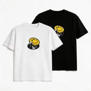 Men's Cool Yellow Smiley Face Peeking Graphic T-Shirt - Creative Streetwear Short Sleeve Crew Neck Cotton Tee, Casual Fashion Top for Everyday Wear