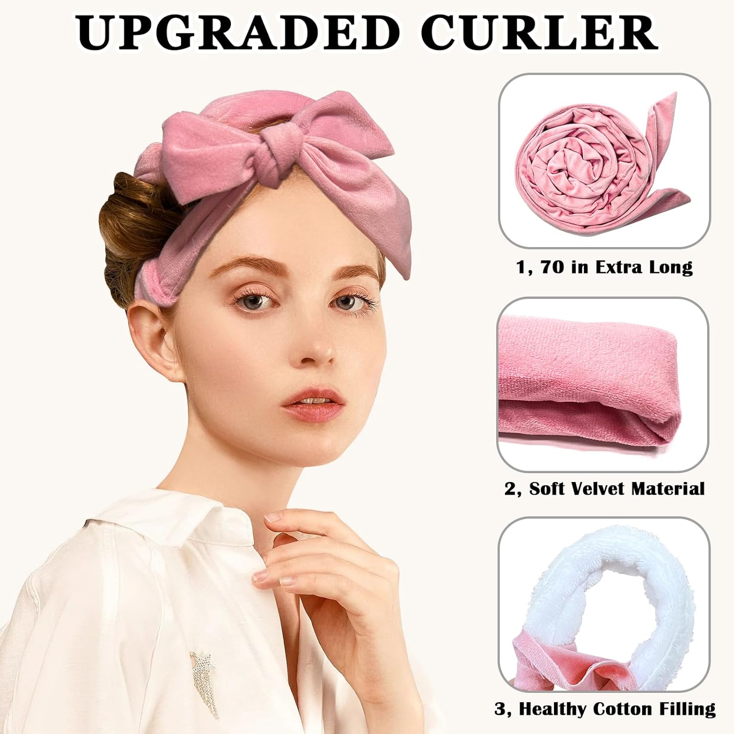 No Heat Overnight Curl Headband Soft Ribbon Curl Wrap for Long Hair - 9 PCS Rods Set with Bonnet