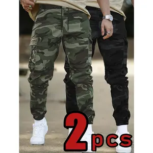 2pcs Men's Loose Camo Cargo Cotton-Padded Cargo Joggers - Drawstring Waist + Side Pockets, Ideal for Streetwear & Outdoor All-Season Wear