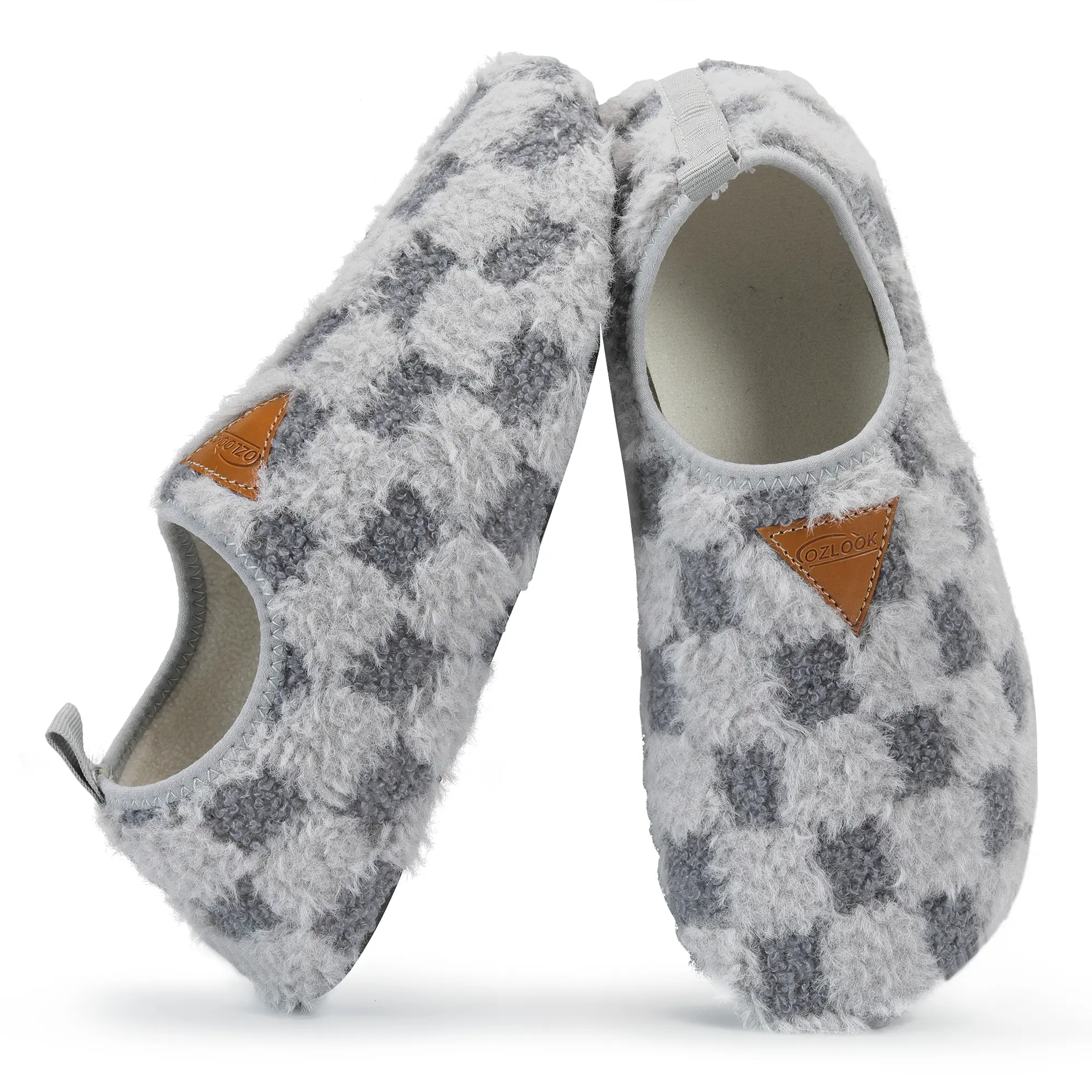 Checkered Fuzzy Fleece Slipper Socks - Non-Slip Rubber Sole, Foldable Portable, Removable Insole, Indoor Home Use Pink Sports Footwear