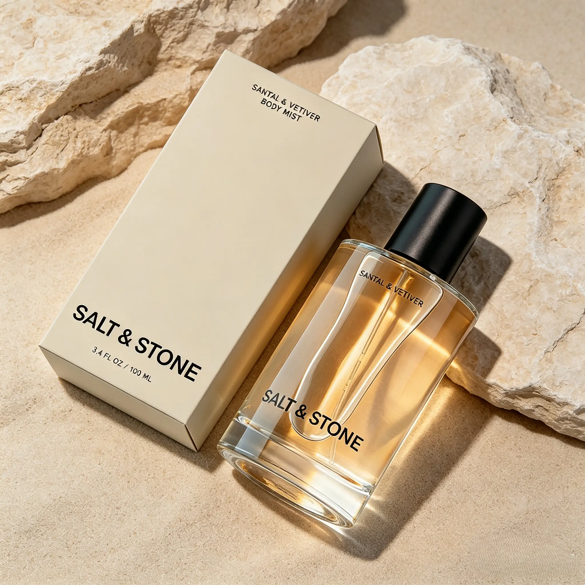Salt & Stone Santal & Vetiver Hydrating Body Mist 100ml – Skincare-Infused Hair & Body Spray, Unisex Vegan Fragrance with Glycerin & Red Algae
