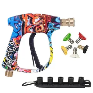 Graffiti-style Short Pressure Washer Gun with Foam Cannon, Car Foam Sprayer, 1/4 Inch Quick Connector, with 5 Pressure Washer Nozzle Tips, Suitable for Washing Cars, Cleaning Roads