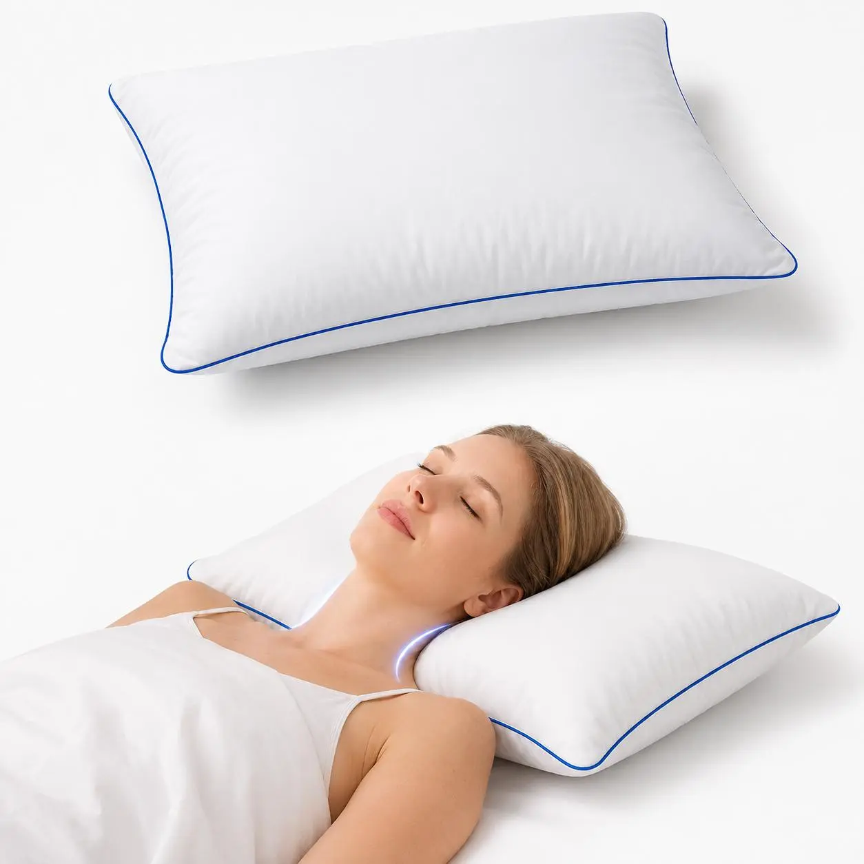 Hotel Style Bed Pillows for Sleeping, Soft Fluffy Polyester Fiber Fill, Lightweight Quick Rebound Pillow with Head & Neck Support, Comfortable Bedding for Back, Side & Stomach Sleepers