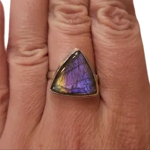 Sterling Silver Multicolor Triangle Labradorite Ring