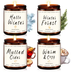 Winter Candle Set | 4pack Winter Scented Candles for Home - Winter Holiday Candle Set, Soy Candles for Home Scented - Winter Gifts - Winter Scents of Hello Winter/Forest/Mulled Cider/Warm