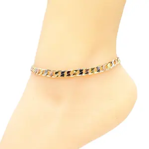 18 Karat Layered Real Gold-Plated Tri-Color Cuban Link Anklet - Stylish Cuban Bracelets, Fashion Costume Jewelry Anklet #43