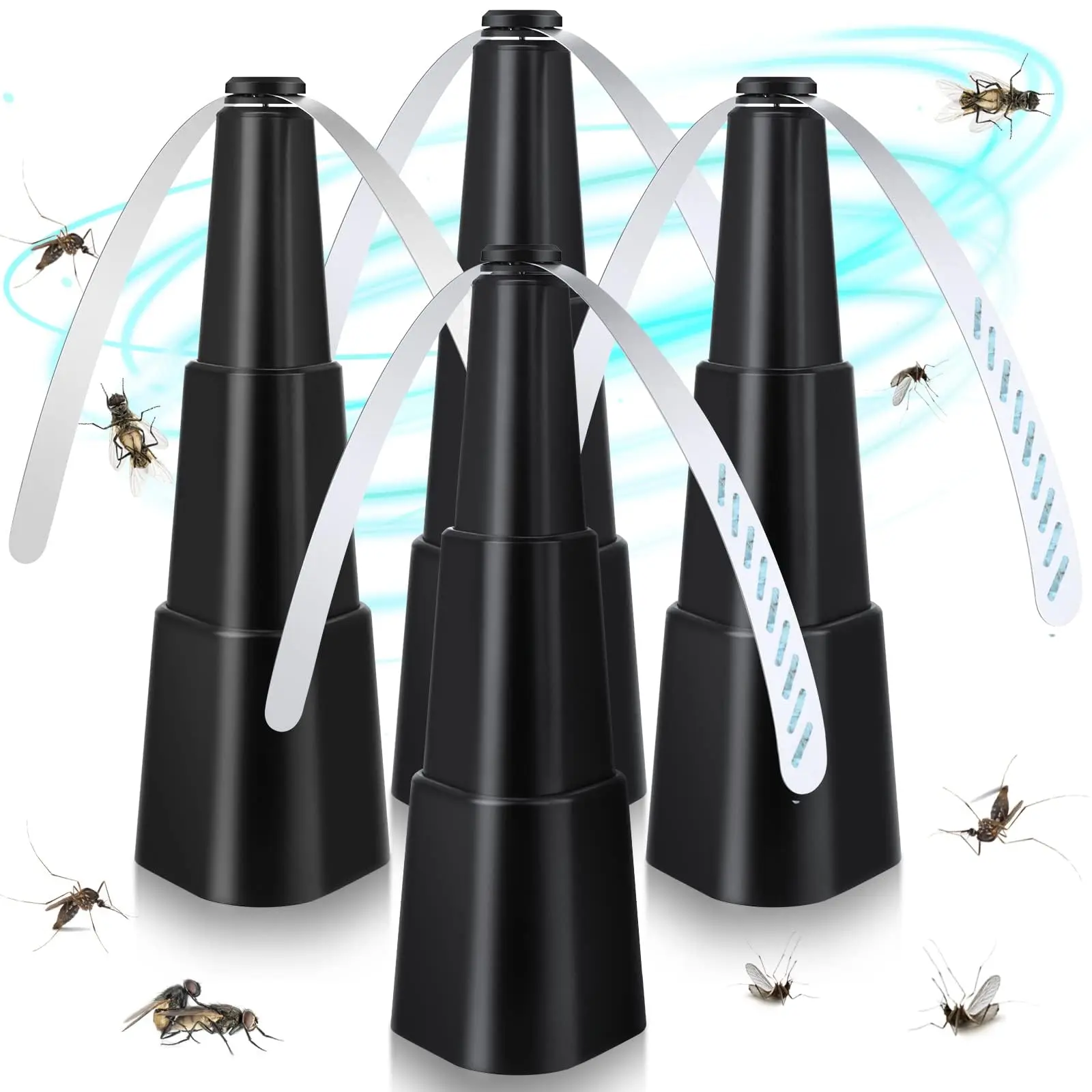 2 Pack Black Desktop Fly Fan, Indoor Outdoor Fly Repellent, Rotating Tabletop Fan with Holographic Blades, Ideal for Picnic, Dining, Party, Home BBQ