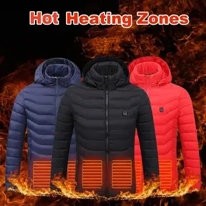Men's USB Electric Heated Long Sleeve Cardigan Top, Zipper-Closure Cotton Thermal Waistcoat, Winter Heater Clothing