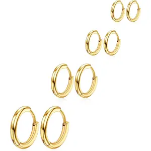 4 Pairs Hoop Earrings for Men, 316L Surgical Steel Hoop Earrings 8mm, 10mm, 12mm, 14mm, Silver Hoops Earrings, Piercings, Cartilage Earring, Hypoallergenic Hoop Earrings for Women & Men