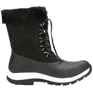 Muck Boot Womens Apres Lace Up Arctic Grip Snow Casual Boots Mid Calf Low Heel 1-2" - Black