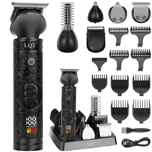 LQT Professional 10-in-1 Men's Grooming Kit, Vintage Hair Trimmer & Hair Clipper with Multiple Heads, LCD Display, Rechargeable All-in-One Barbershop Set