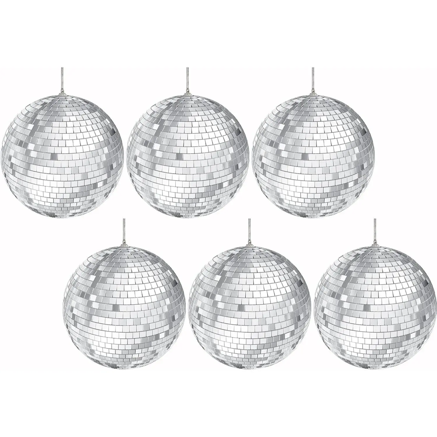 Mirror Disco Ball 2" Inch  Hanging Ball with Attached String for Hanging, Reflects Light, Party Favor (Pack of 6)