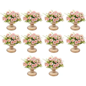 10pcs Gold Centerpieces Vase for Tables Mini Metal Wedding Vase Decoration Trumpet Vase Centerpiece for Wedding, Party, Christmas, Birthday, Ceremony Decor (4.7Inch Tall) Iron Flower Baking Light Ornaments