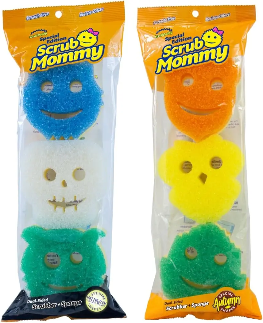 Scrub Daddy Scrub Mommy Special Edition Fall + Halloween - Scratch-Free Multipurpose Dish Sponge - BPA Free & Made with Polymer Foam - Stain & Odor Resistant Kitchen Sponge (6 Count) Stainless Wipe