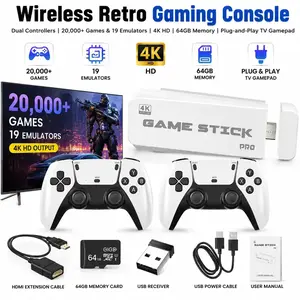64GB Storage,USB Twin Wireless Controller for Retro Game Emulator Gamepad Rechargeable Remote Joystick Joypad for Windows PC,Raspberry Pi,Smart TV/Game Stick/Box, Projector with Emuelec,Batocera‌,Lakka,RetroArch Plug & Play 8K HDMI Output
