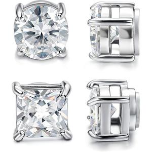 Jstyle 2 Pairs Stainless Steel Studs Earrings - Hypoallergenic Non Pierced Magnetic Cubic Zirconia Earrings for Men’s Accessories, Jewelry for Women (5-8MM Sizes),summeroutfits,vacationoutfits,beachoutfits