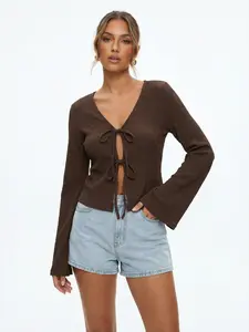 Women's Loose-Fitting Crop Top Blouse, Plain Pattern Design, Deep, Spring & Summer Essential, Versatile Outerwear