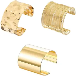 3PCS Chunky Gold Cuff Bracelets for Women Gold Statement Bangle Bracelets Set Arm Cuff Upper Arm Punk Jewelry