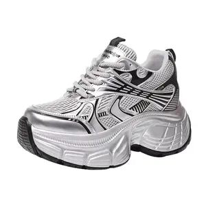 Platform High Heel Sneaker Shoes for Women 2026 New Style Silvery Platform Casual Shoes Outdoor Footwear