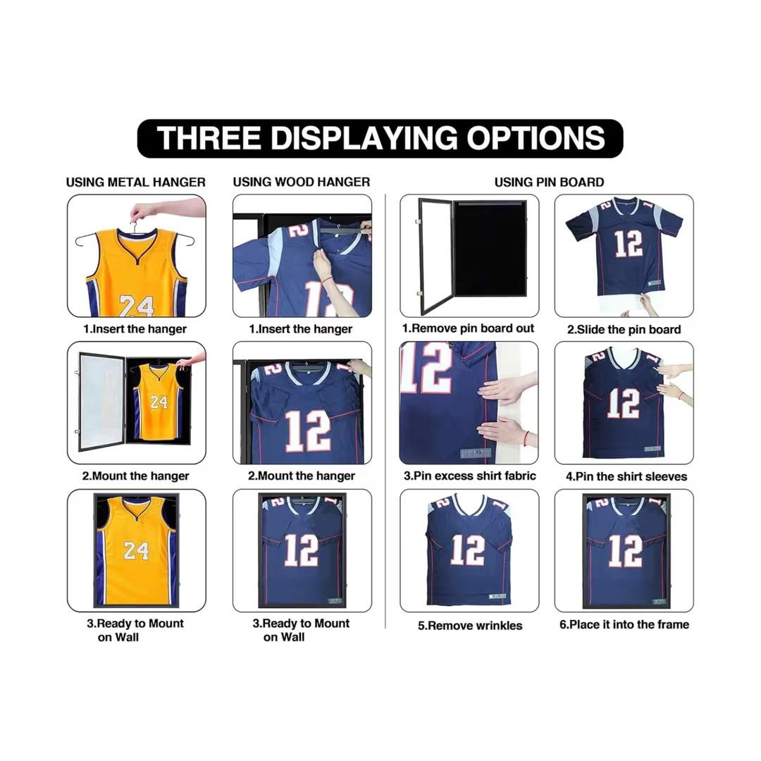 【Buy 1 Get 1 Free Card Frame】-CRDC  Jersey Frame Display Case Shadow Box Lockable with UV Protection for Baseball Basketball Football Soccer Hockey Sport Shirt