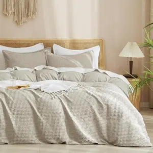 Waffle Weave Duvet Cover Set  Size, 3  Ultra Soft Breathable Durable Comforter Cover for All Season, Waffle Textured Duvet Cover with 2 Pillow Shams Bedding Collection, 90"x90", Linen