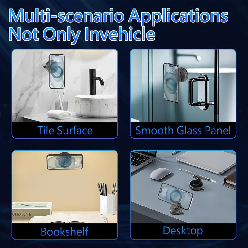 Universal Magnetic Car Phone Holder - Strong Vacuum Suction Cup Mount for All Smartphones & Vehicles | Foldable Design Works on Dashboard, Gym & Bathroom Mirrors