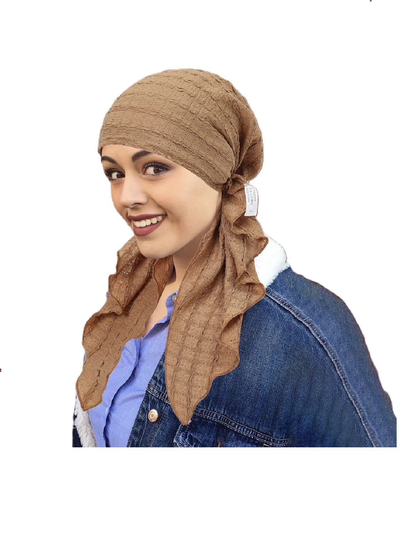 Women's Fashion Headscarf Hat Turban Wraps Hijab with Curved Tail, Versatile Beaded Stripe Design, Stylish Wraparound Cap for All Occasions