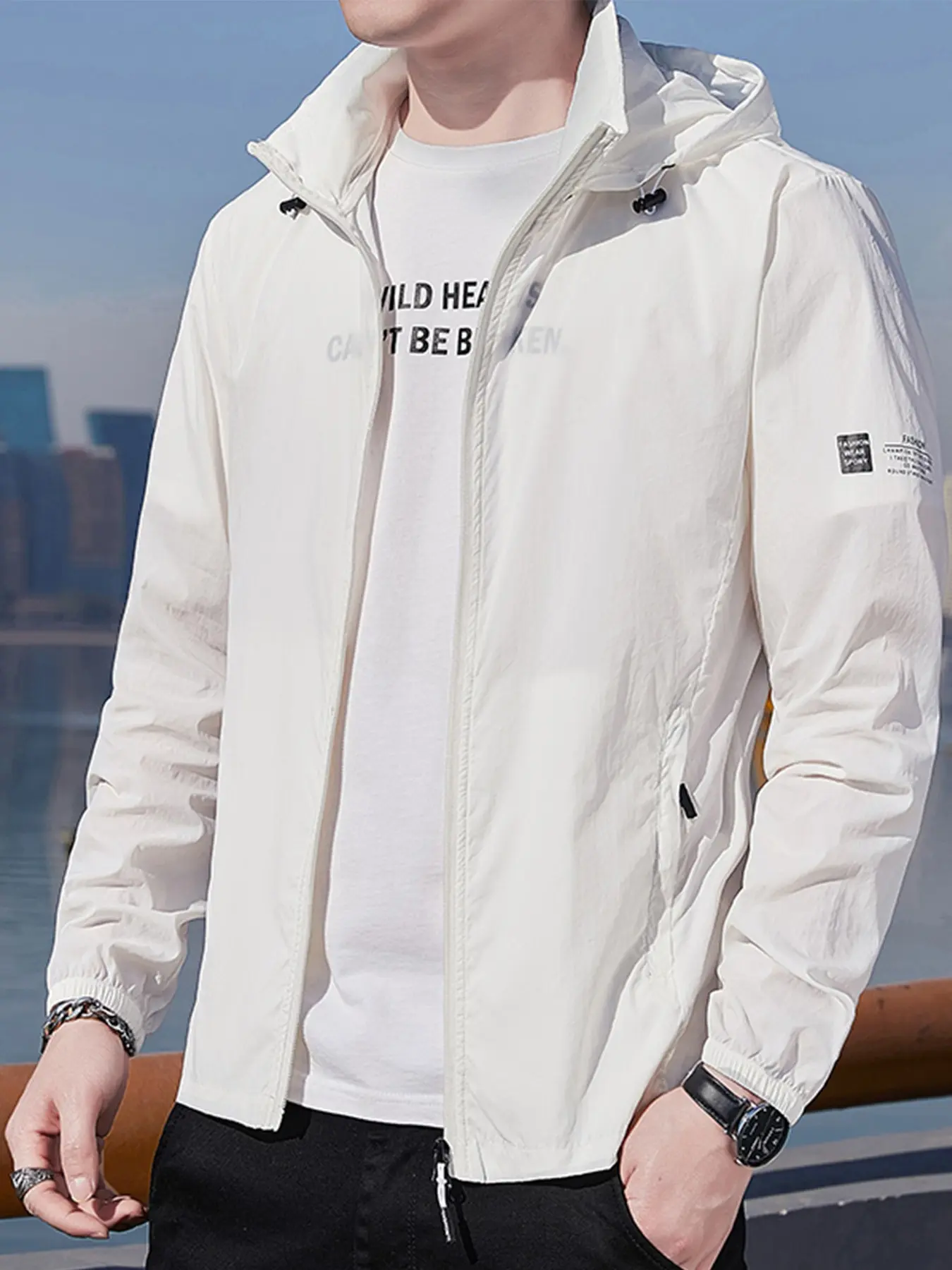 Men's Summer Sun Protection Jacket, Long Sleeve Hooded Top, Outdoor Fishing Coat, Pockets with Zipper, Detachable Hat, Lightweight