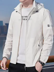 Men's Summer Lightweight Long Sleeve Hooded Jacket, Outdoor Fishing Coat, Sun Protection Top with Pockets and Zipper, Detachable Hat