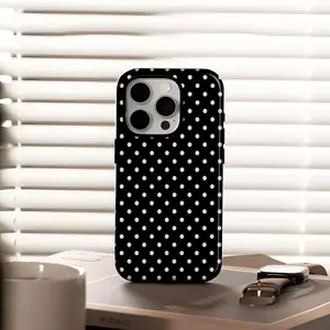 Black Polka Dot 2-in-1 Phone Case with Shockproof Protective Cover, Unique Design, Durable, Shock-absorbing Cellphone Screen Protector, and Stylish Design. Compatible with Iphone 17 16 15 14 13 12 11 Pro Max Pro Plus Samsung Galaxy S25 S24 S23 Ultra