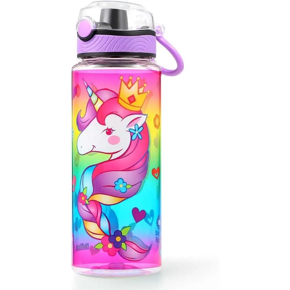 23oz/680ml Reusable Cute Unicorn Water Bottle for School Girls - BPA-Free Tritan, Leak-Proof, Easy-to-Clean, Portable, Wide Mouth with Carry Lid, Beach Compatible