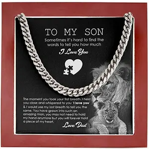 To My Son from Dad Necklace, Adult Silver Men Chain Necklace, Son Christmas Present, Message for Son