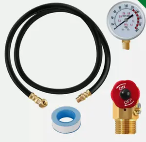 Air Tank Valve Kit with Gauge Safety Valve Manifold & 4 Feet Hose for Portable Air Tank Heavy-Duty Aluminum Brass Fittings 1/4" NPT Thread Seal Tape