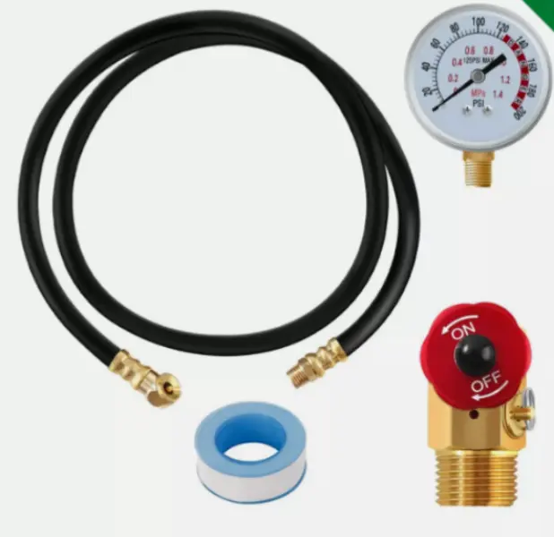 Heavy-Duty Air Tank Valve Kit with Pressure Gauge, Safety Valve, Manifold, 4-ft Hose, Aluminum Brass Fittings, 1/4" NPT Thread Seal Tape - Quick-Connect Inflator with Pressure Support, Durability, Built-to-Last Design for Portable Air Tanks, Car Tires