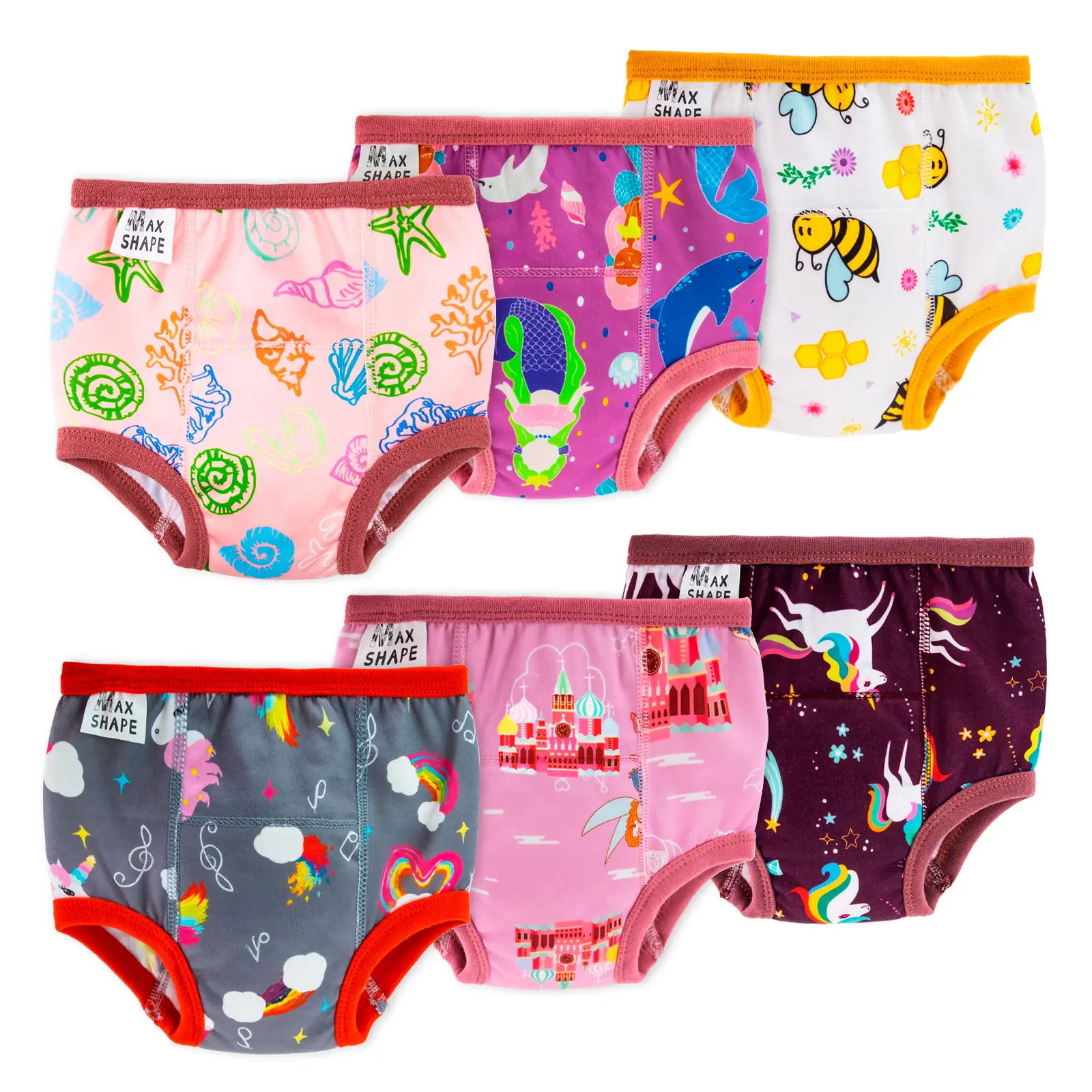 Max Shape 6-Pack Toddler Girls Reusable Potty Training Pants , Soft and Absorbent 100% Cotton Underwear for Potty Training dealsforyoudays