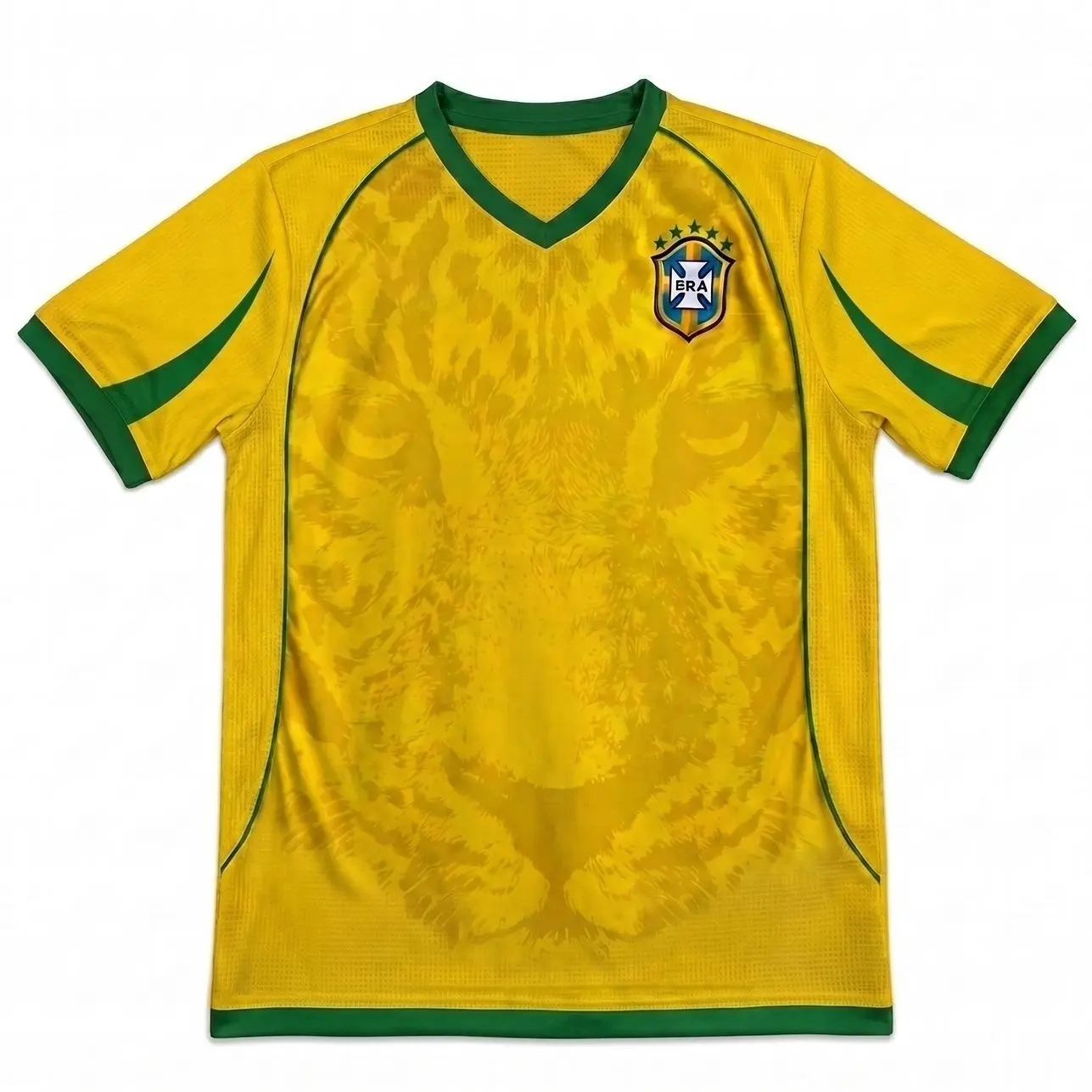 Retro Brazil Yellow Green Soccer Jersey, Y2K Brasilcore Leopard Print Football Shirt, Trendy Blokecore Streetwear Summer Tee Unisex
