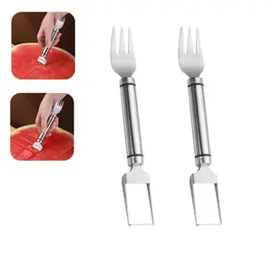 2pcs Watermelon Cutter Slicer, 2 In 1 Dual Head Watermelon Fork Cutter Tool Portable Stainless Steel Fruit Cutter