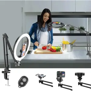 AOverhead Camera Mount with Ring Light, 10" Ring Light and Phone Holder, Phone Stand with Light, Ringlight with Stand for Crafting Tutorials/DIY Crafts/Video Recording/Live Stream/Cooking