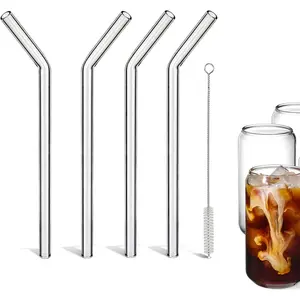 9 Inch 10mm  Glass Straws Bent - Borosilicate Clear glass straws bent for Smoothies, Juice, Hot & Cold Beverages - , , Durable