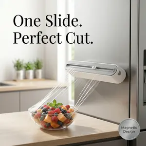 Pro-Slide Magnetic Plastic Wrap Cutter & Dispenser| Smooth Two-Way Slide Cutter for Foil & Film| Space-Saving Refrigerator Mounted Kitchen Organizer