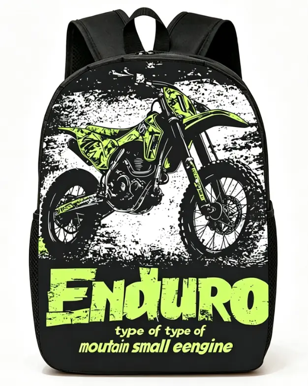 Unisex Off-Road Motorcycle Print Casual Backpack - Large-Capacity Laptop Bag with Adjustable Straps, Side Pockets, Lightweight Fabric, Zip Closure for Travel