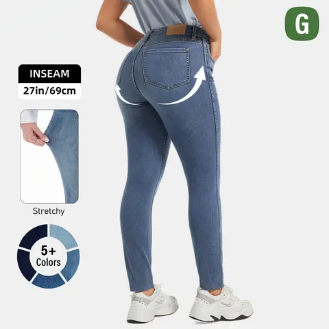 GENUWII Women's High-Waist Skinny Jeans - Stretchy Denim Fabric, Tummy Control, Butt-Lifting, Curve-Hugging Basic Clothes, Streetwear, Minimalist Casual Office Fall Outfits, All-Seasons Regular Size Women's Clothes