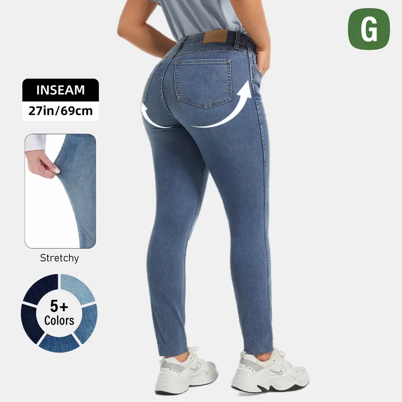 GENUWII Women's High-Waist Skinny Jeans - Stretchy Denim Fabric, Tummy Control, Butt-Lifting, Curve-Hugging Basic Clothes, Streetwear, Minimalist Casual Office Fall Outfits, All-Seasons Regular Size Women's Clothes