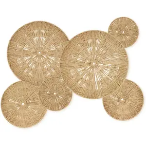 Acidea Jute Wall Decor Baskets, Set of 6 Extra Large Woven Rattan Wall Plates, Boho Decorative Wicker Hanging Baskets for Wall Arts, 22", 21", 15", 13", 11