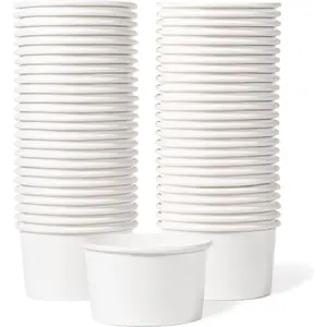 Paper Ice Cream Cups - 50-Count 5.5-Oz Disposable Dessert Bowls for Hot or Cold , 5.5-Ounce Party Supplies  Cups for Sundae, Frozen Yogurt, Soup, White