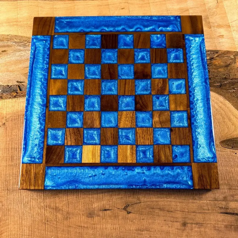 Black Walnut Caribbean Blue Chess Board (INCLUDES PIECES)