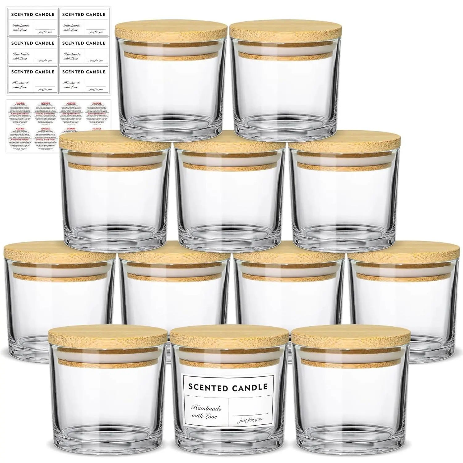 4oz Candle Jars 12 Pack- Small Clear Empty Glass Jars with  , Stickers and labels, Bulk Glass Jar for Making Candles Containers, Ideal for Candle Business Owners