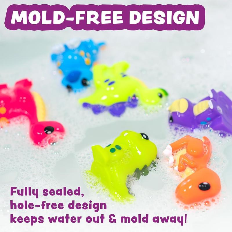 Dinosaur Mold Free Bath Toys 6 Pack Sealed No Hole Design Soft Squeezable Float on Water Easy Grip Baby Toddler Bath Toy Set Great Baby Pool Toys